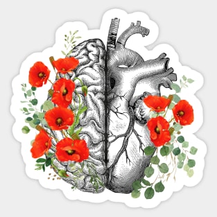 Right balance between head and heart, red poppies, watercolor style poppies Sticker